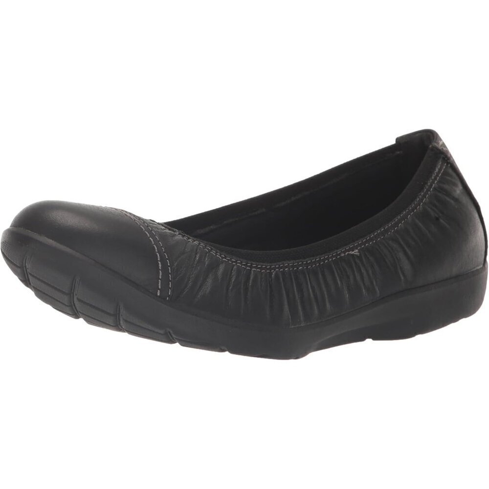 Clarks Womens Black Leather Closed Pointed Toe Meadow Opal Ballet Flat Shoes